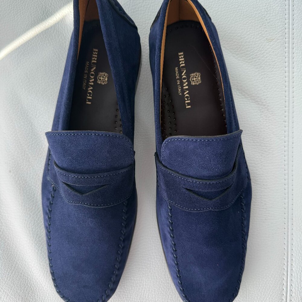 Bruno Magli Men's Blue Suede Shoes Lastra Unlined Loafers Made in Italy 8.5